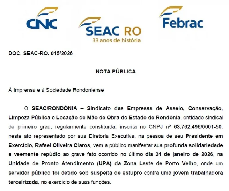 SEAC Rondônia repudia violência sexual contra trabalhadora em UPA de Porto Velho