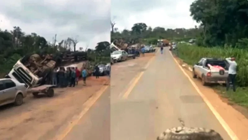 Impressionante: Após tombar em rodovia de Mato Grosso, caminhão de empresa de Vilhena tem carga saqueada; veja vídeo