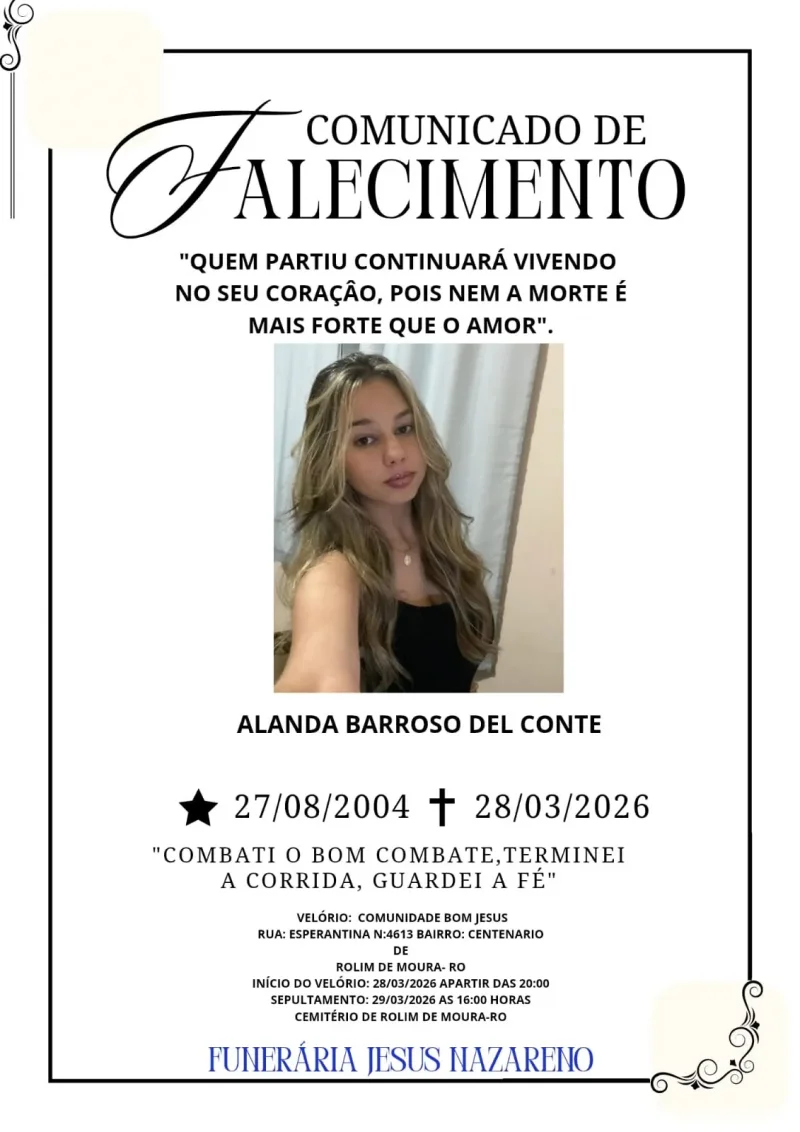 Nota de falecimento - Alanda Barroso Del Conte