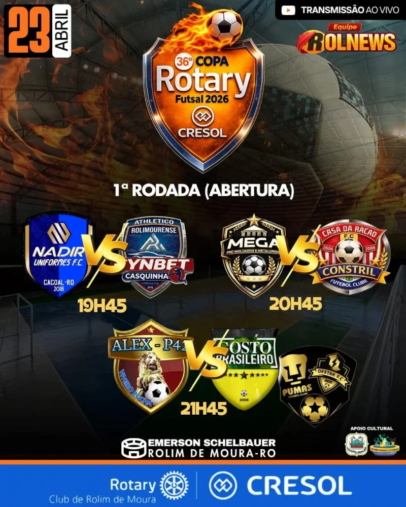 36ª Copa Rotary Cresol de Futsal começa nesta quinta-feira, 23, em Rolim de Moura
