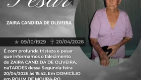 Nota de falecimento pelo falecimento de Zaira Cândida de Oliveira, mãe do...