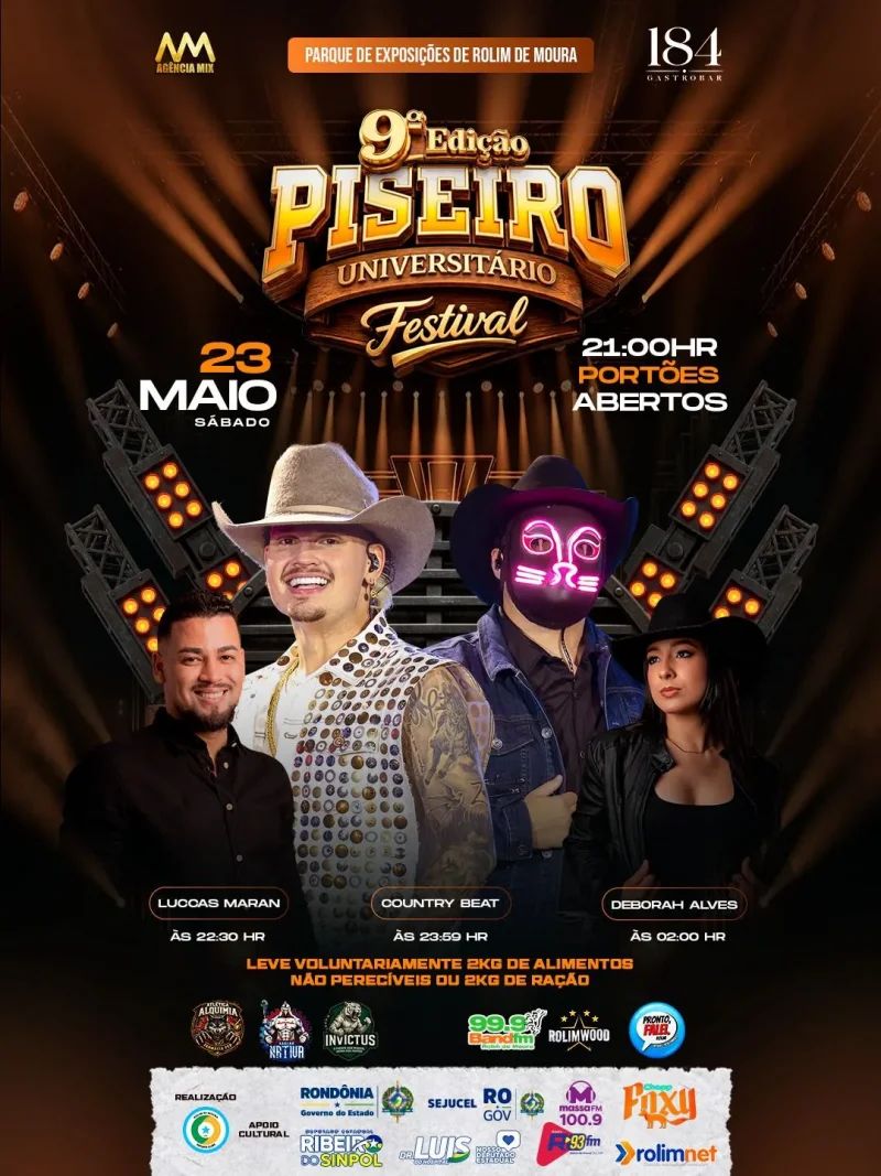 Piseiro Universitário Festival volta a movimentar a agenda cultural de Rolim de Moura neste sábado