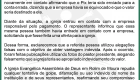 Assembleia de Deus de Rolim de Moura denuncia tentativa de golpe envolvendo Pix...