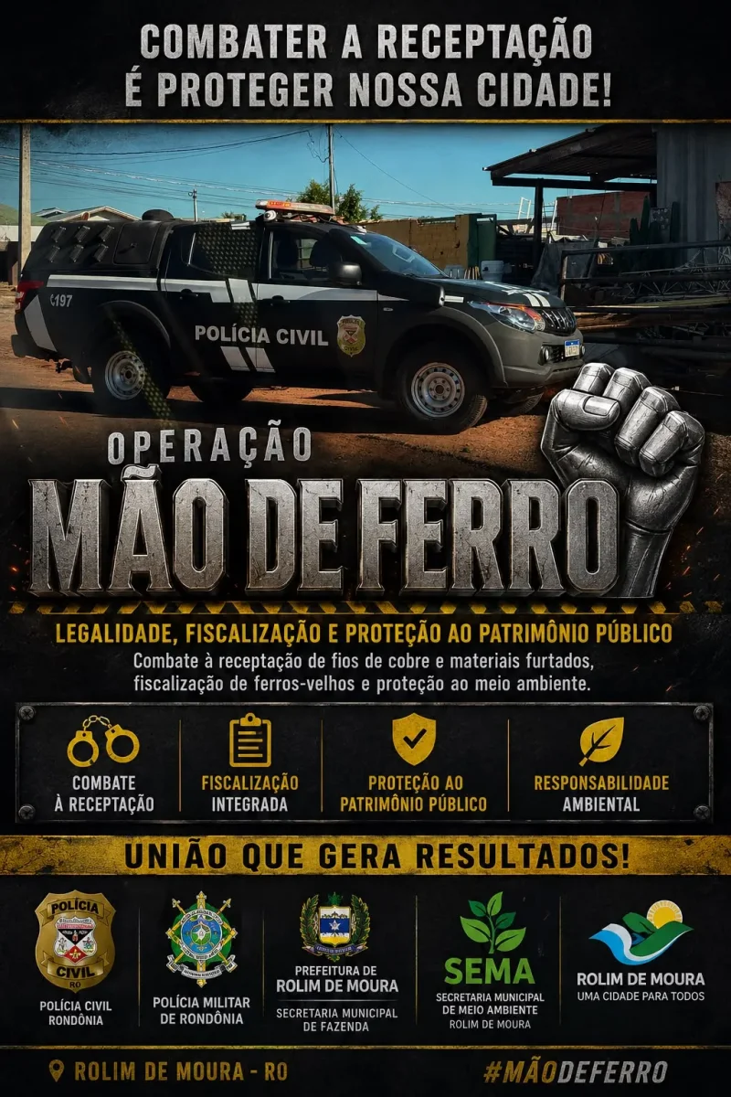 Operação Mão de Ferro apreende cobre suspeito de ter sido furtado do Hospital Municipal de Rolim de Moura