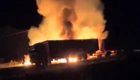 VÍDEO: Incêndio quase destrói caminhão boiadeiro na BR-429, próximo a...