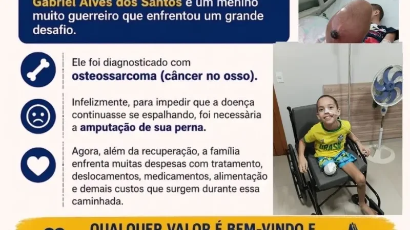 Foto 1 da matéria: Campanha Solidária busca apoio para o tratamento de câncer do pequeno Gabriel Alves dos Santos