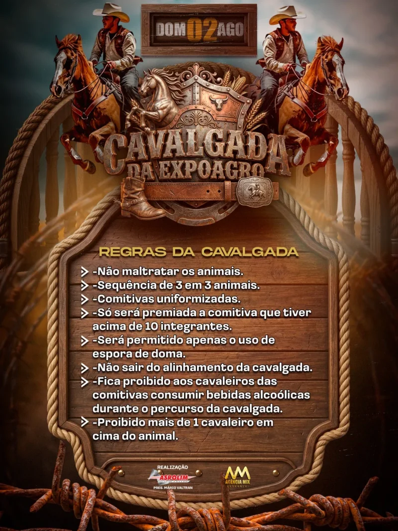 Cavalgada da 37ª Expoagro será neste domingo (2), com saída do Posto Mais, no Cidade Alta, em Rolim de Moura