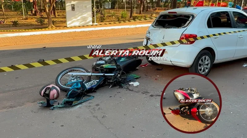 Grave acidente entre motocicletas deixou quatro feridos, em Rolim de Moura
