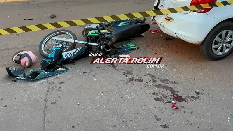 Foto 1 da matéria: Grave acidente entre motocicletas deixou quatro feridos, em Rolim de Moura