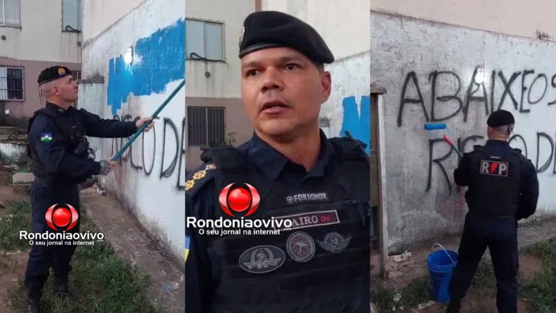 ORGULHO DO MADEIRA: Comandante do 5º BPM apaga pichações de facção e manda recado a criminosos