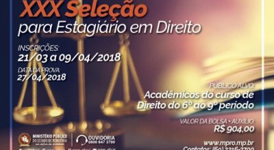 MP de Rondônia abre inscrições para seleção de 90 estagiários de Direito