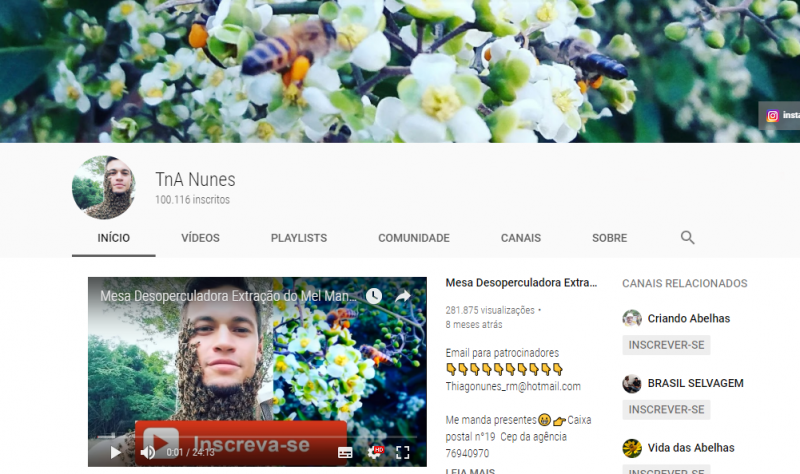 Jovem de Rolim de Moura chega aos 100 mil inscritos no YouTube com canal sobre Apicultura