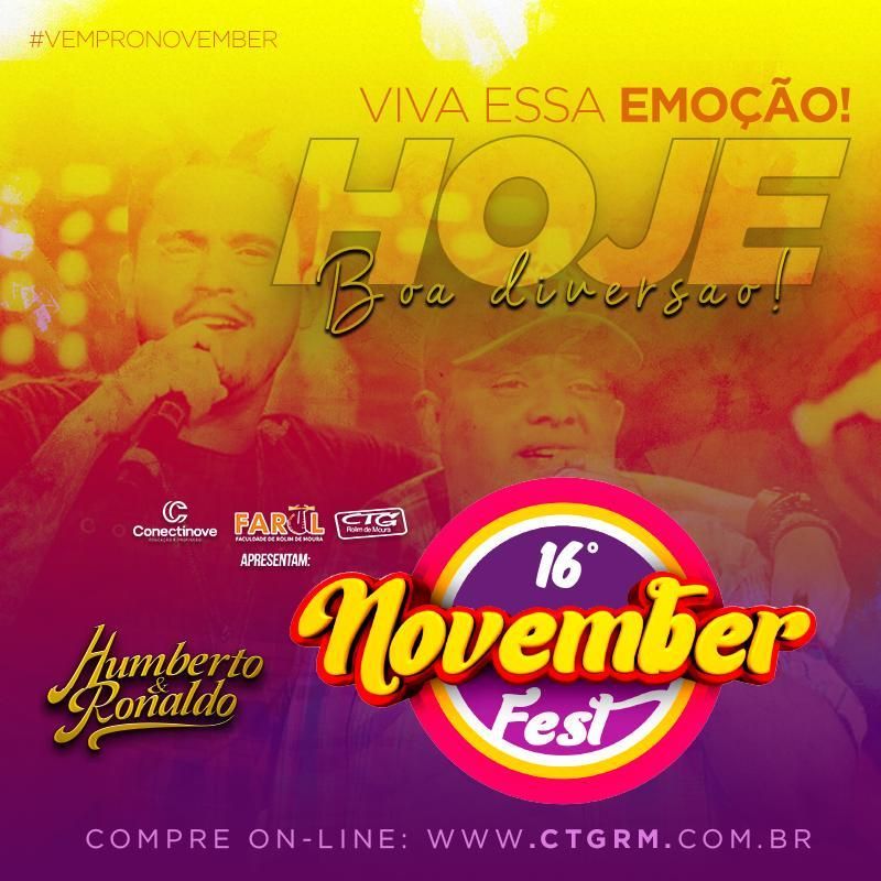 16º November Fest com Humberto e Ronaldo acontece neste sábado no CTG