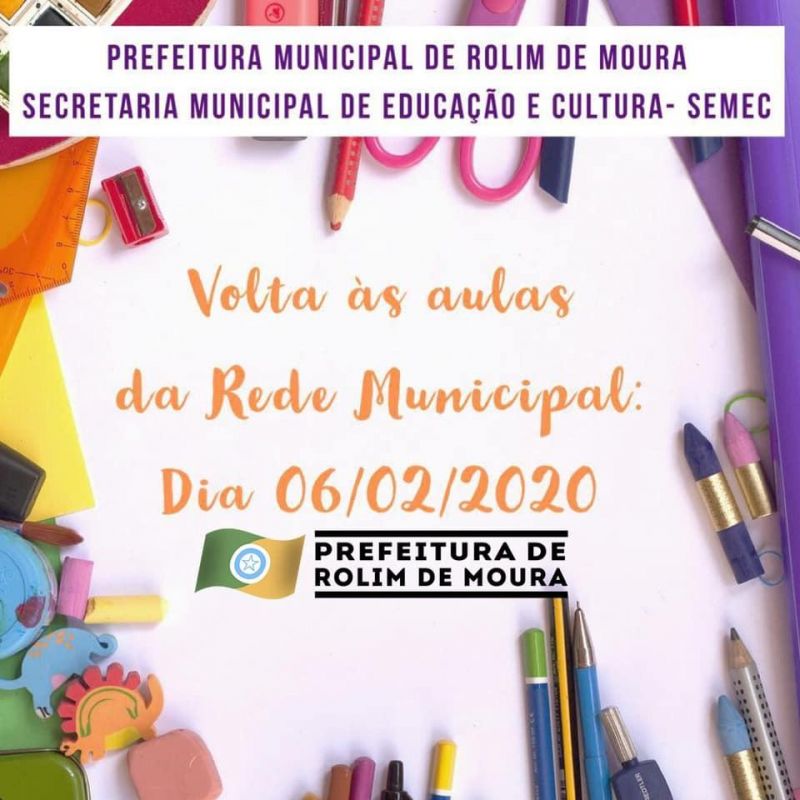 Aulas na rede municipal de Rolim de Moura começam no dia 06 de fevereiro