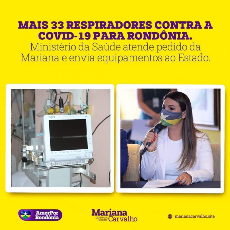 Deputada Mariana Carvalho anuncia respiradores para Rolim de Moura