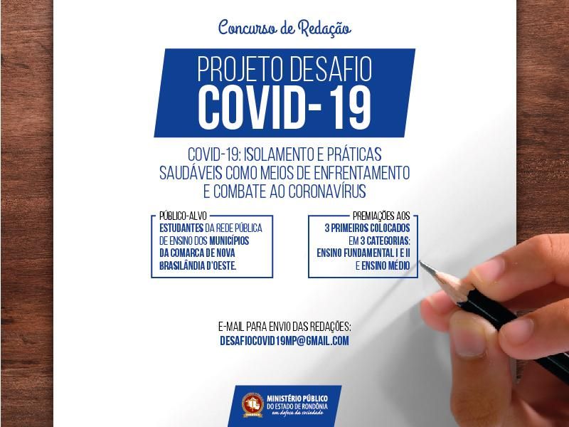 MP promove concurso de redação sobre coronavírus para estudantes da rede pública dos municípios da Comarca de Nova Brasilândia