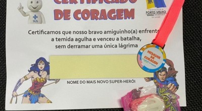 Crianças recebem ‘certificado e medalha de coragem’ no 1º dia de vacinação contra a Covid em Rondônia