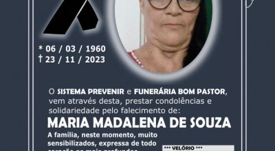 Nota de Falecimento de Maria Madalena de Souza