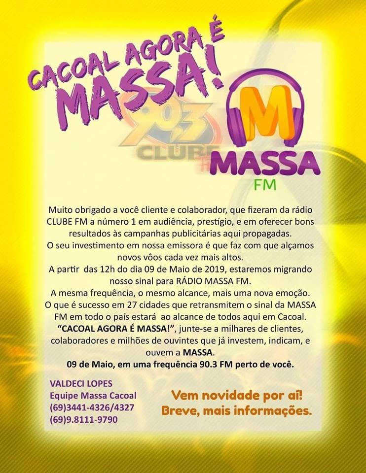 Massa FM chega a Cacoal em maio, na frêquencia 90,3