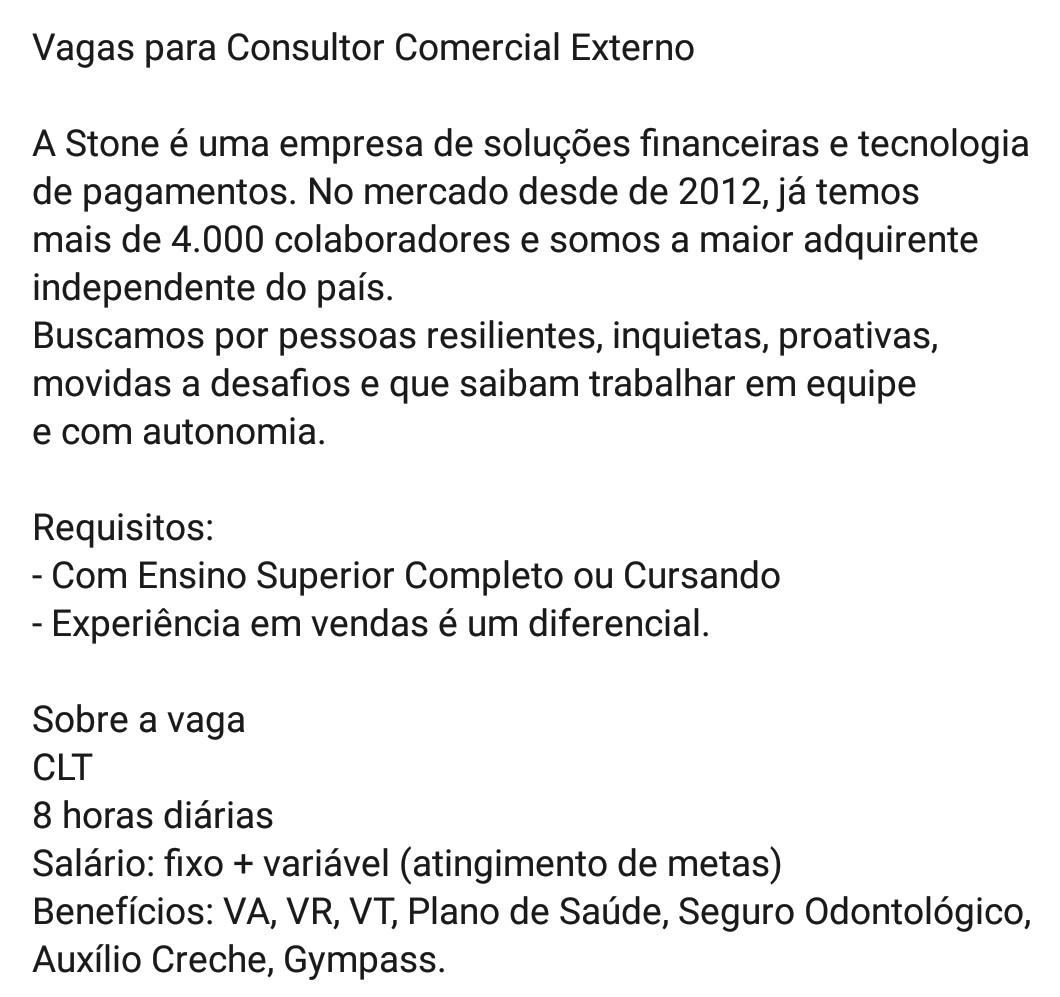Oportunidade de Emprego - Stone