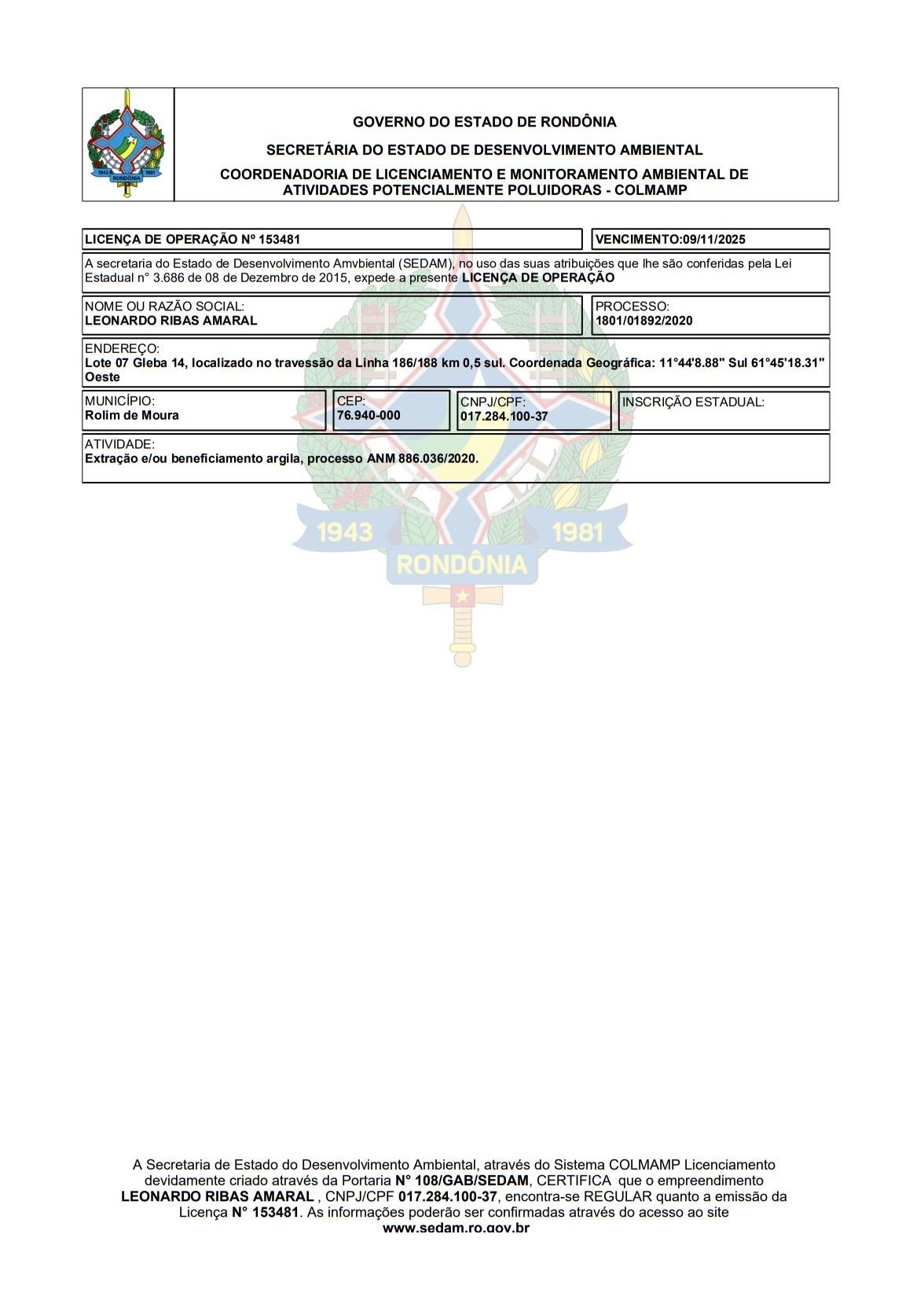 LICENÇAS DE OPERAÇÃO - LEONARDO RIBAS AMARAL
