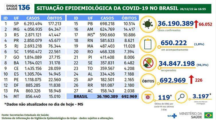 Brasil registra 66 mil novos casos de covid-19 em 24 horas