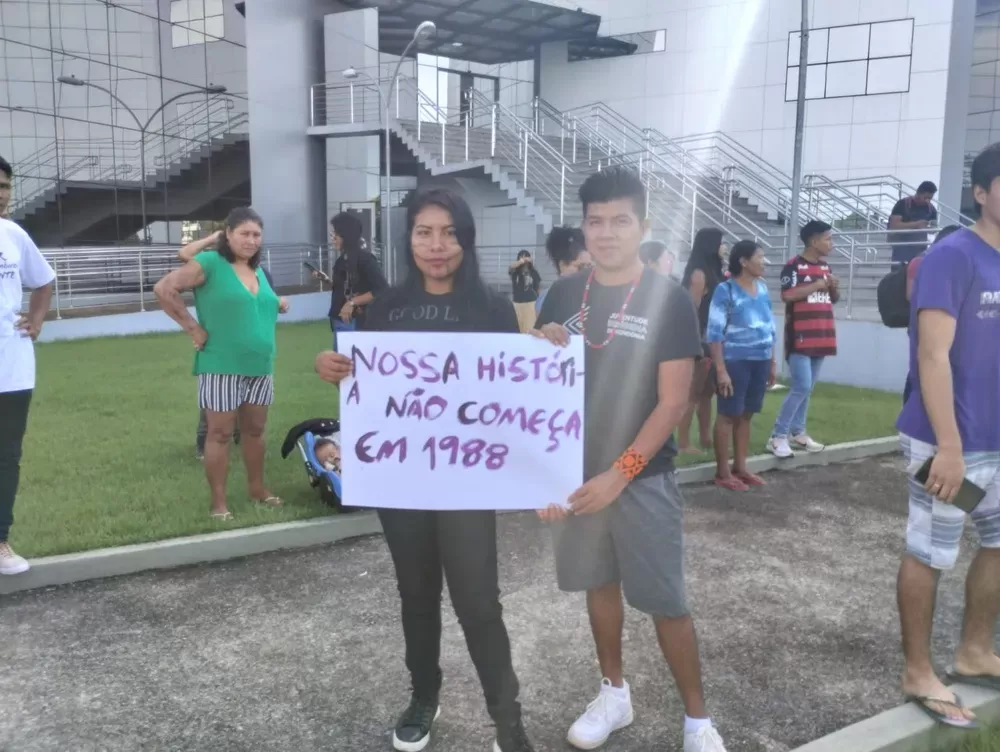 Indígenas fazem manifestação em Porto Velho contra PL do marco temporal Indígenas fazem manifestação em Porto Velho contra PL do marco temporal