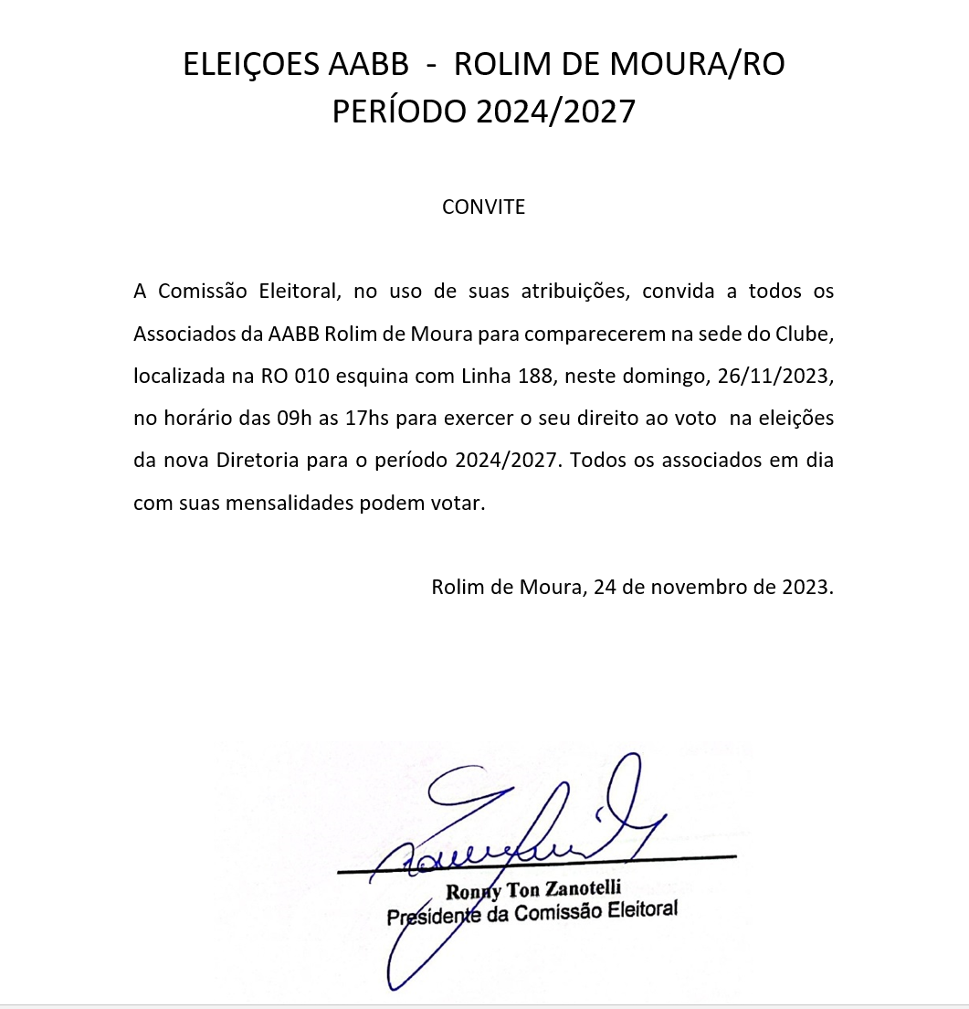 ELEIÇOES AABB  -  ROLIM DE MOURA/RO PERÍODO 2024/2027