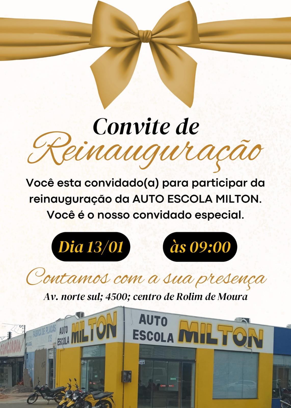 Auto Escola Milton reinaugura neste sábado em Rolim Auto Escola Milton reinaugura neste sábado em Rolim