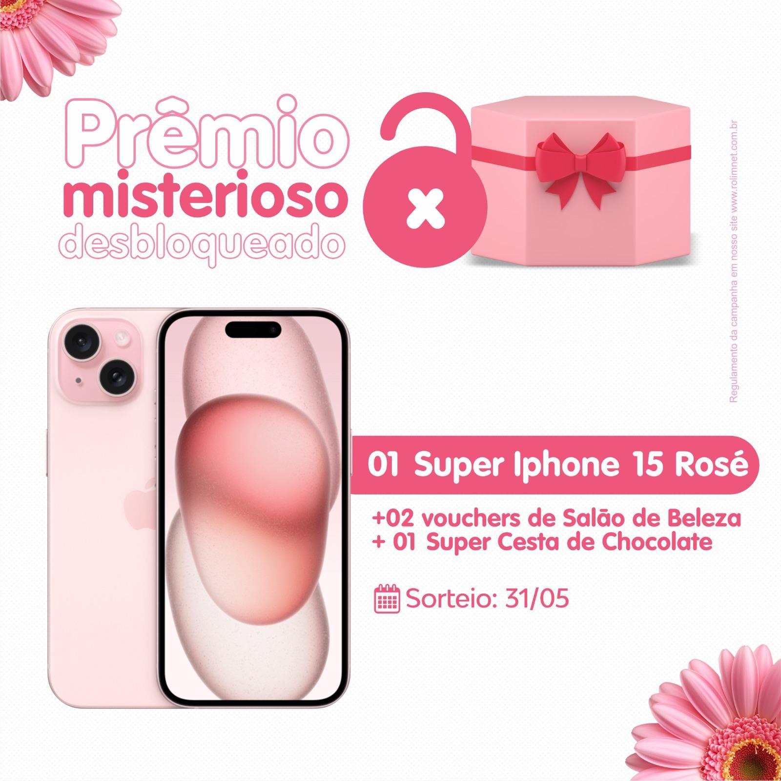 Rolim Net realiza 2º sorteio da Campanha Mulheres de Fibra e anuncia Iphone 15 Rosé para o dia 31/05 Rolim Net realiza 2º sorteio da Campanha Mulheres de Fibra e anuncia Iphone 15 Rosé para o dia 31/05