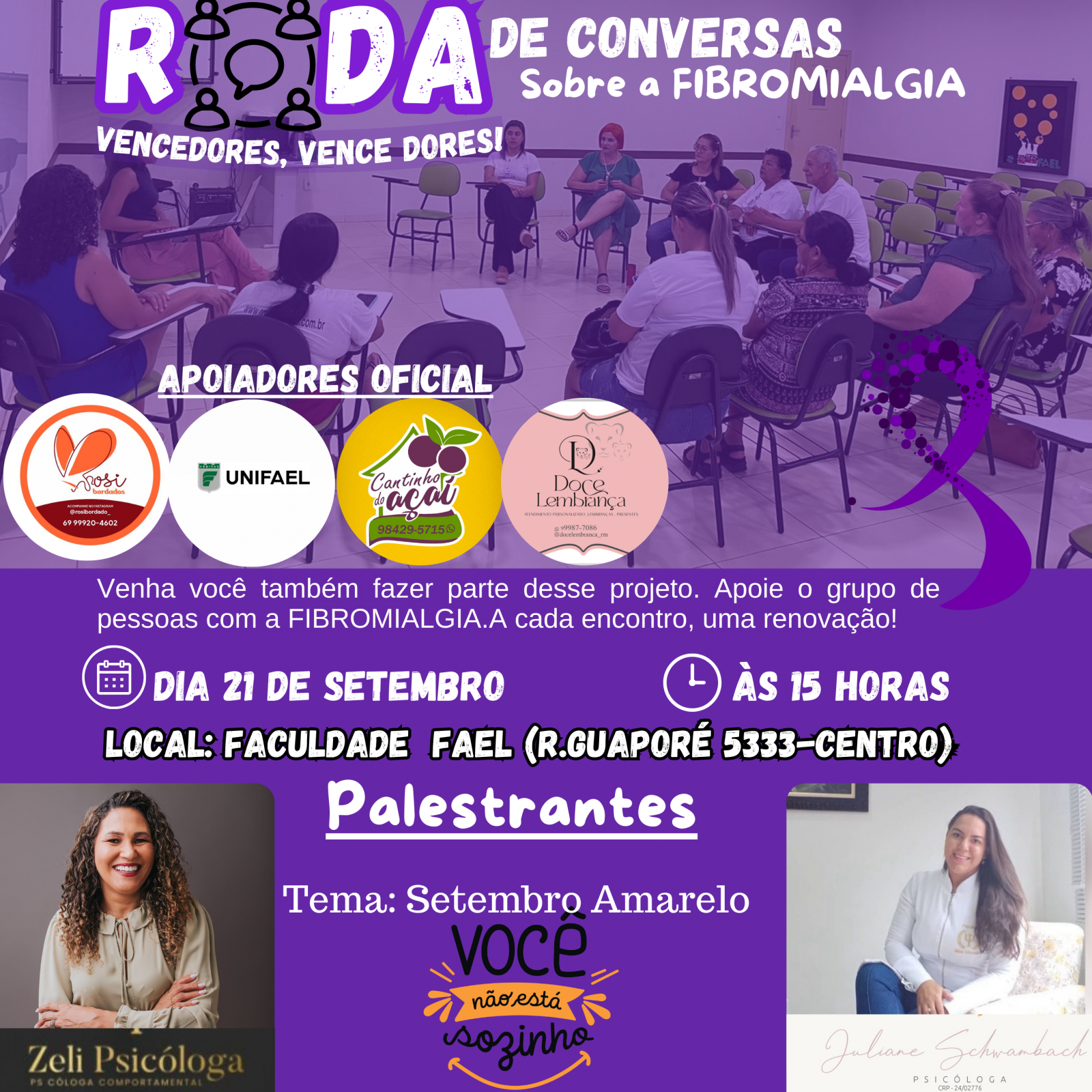 O encontro mensal da Roda de Conversas sobre Fibromialgia acontece nesse sábado com tema Setembro Amarelo O encontro mensal da Roda de Conversas sobre Fibromialgia acontece nesse sábado com tema Setembro Amarelo
