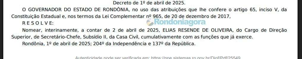 Governador nomeia Elias Resende interino na Casa Civil Governador nomeia Elias Resende interino na Casa Civil