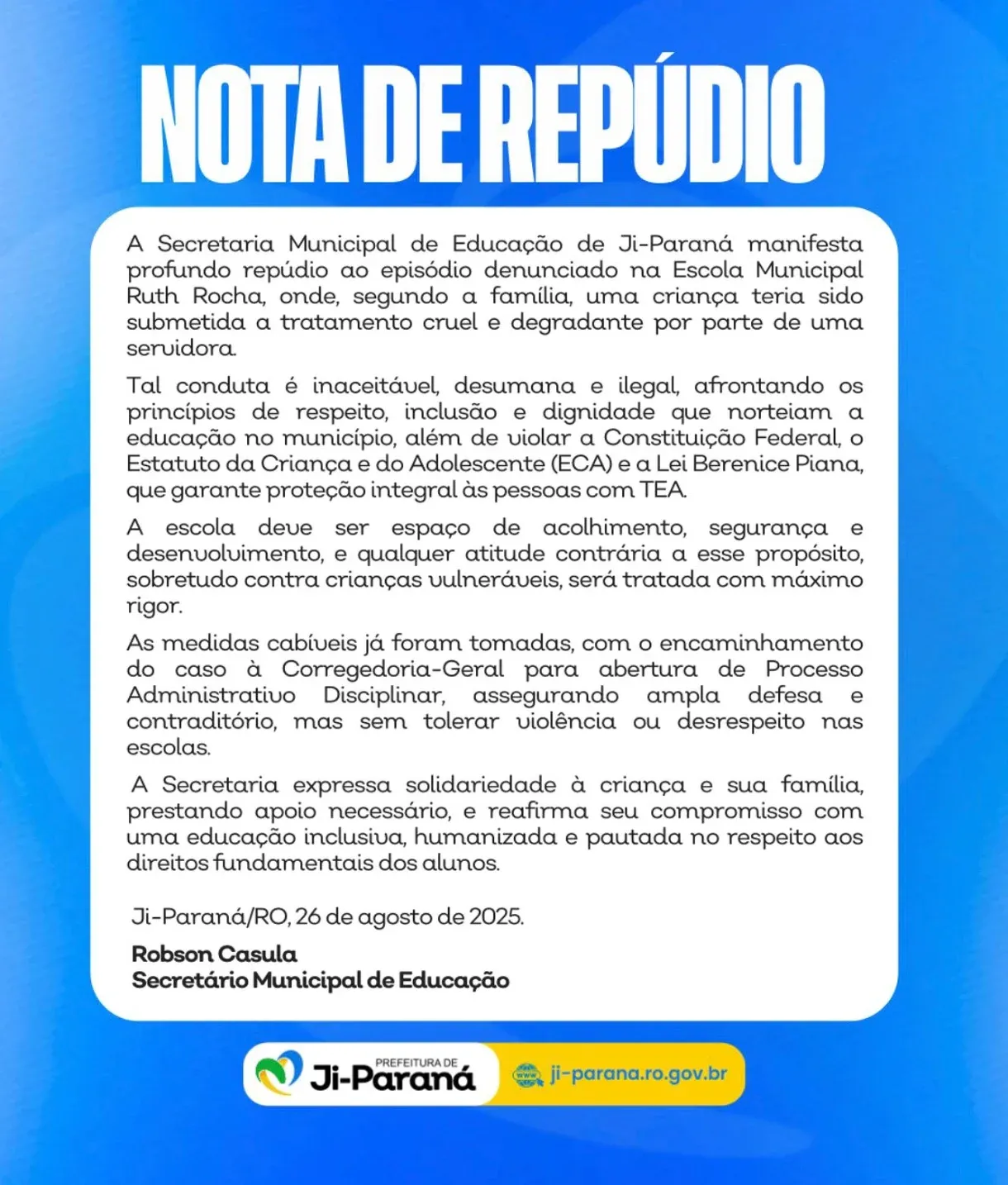 Criança de 8 anos é deixada no sol como castigo em escola de Ji-Paraná e Boletim de ocorrência policial é registrado Criança de 8 anos é deixada no sol como castigo em escola de Ji-Paraná e Boletim de ocorrência policial é registrado