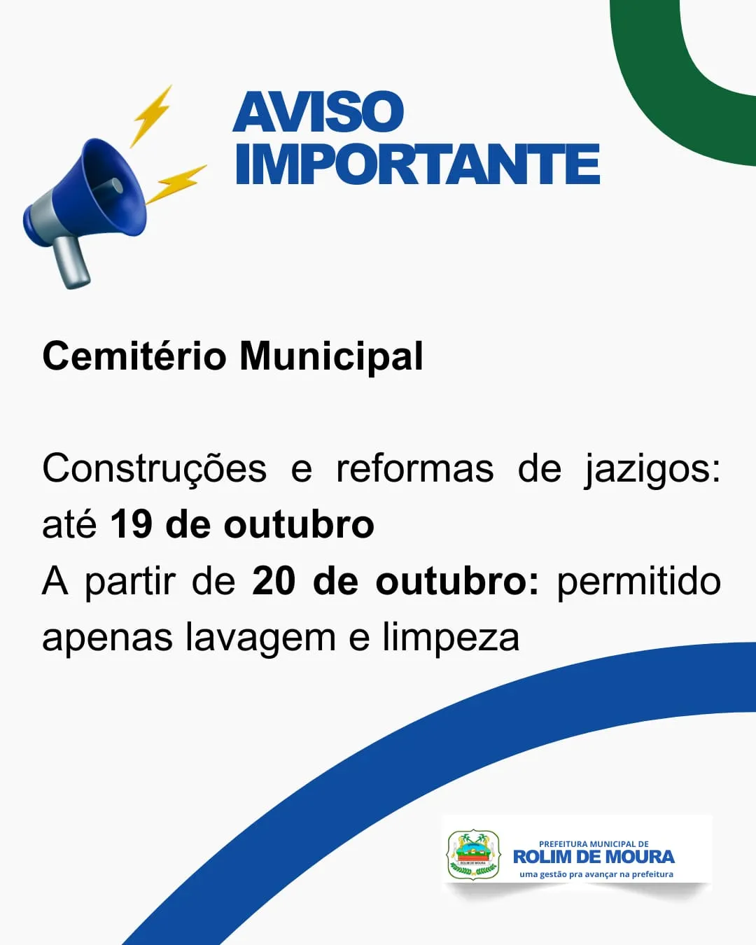 Prazo para construção e reformas no Cemitério Municipal de Rolim de Moura vai até 19 de outubro Prazo para construção e reformas no Cemitério Municipal de Rolim de Moura vai até 19 de outubro