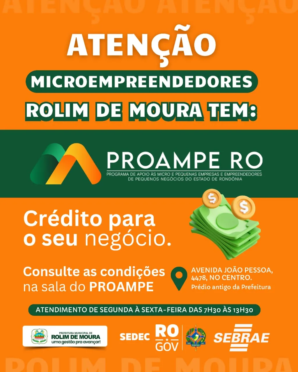 Prefeitura de Rolim de Moura informa que PROAMPE já injetou mais de 15 milhões de reais em microcrédito na economia local Prefeitura de Rolim de Moura informa que PROAMPE já injetou mais de 15 milhões de reais em microcrédito na economia local