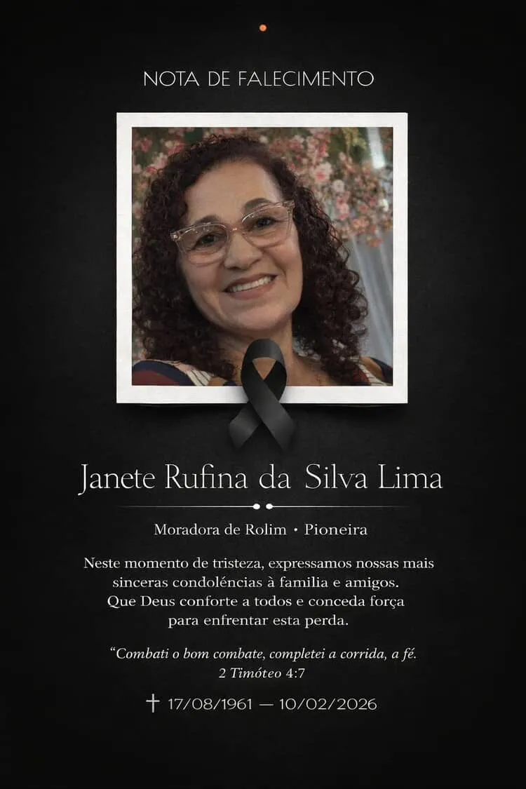 Nota de falecimento Janete Rufina da Silva Lima Nota de falecimento Janete Rufina da Silva Lima