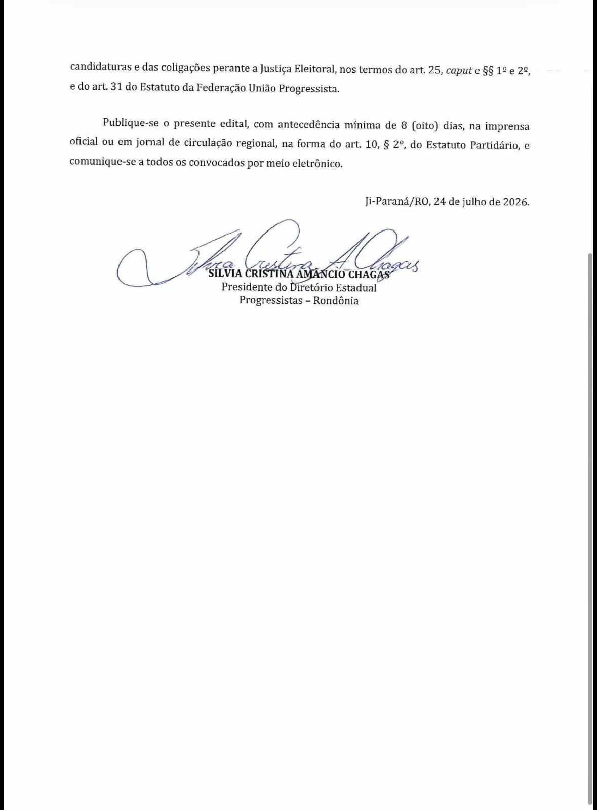 EDITAL DE CONVOCAÇÃO CONVENÇÃO ESTADUAL - ELEIÇÕES GERAIS 2026