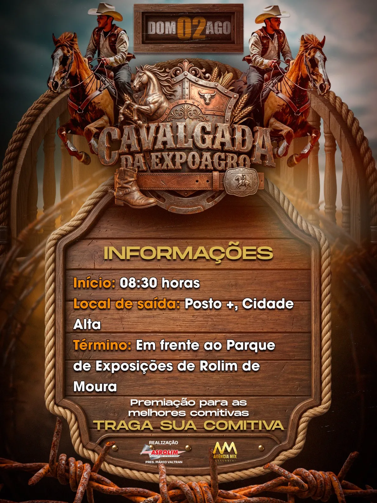 Cavalgada da 37ª Expoagro será neste domingo (2), com saída do Posto Mais, no Cidade Alta, em Rolim de Moura Cavalgada da 37ª Expoagro será neste domingo (2), com saída do Posto Mais, no Cidade Alta, em Rolim de Moura